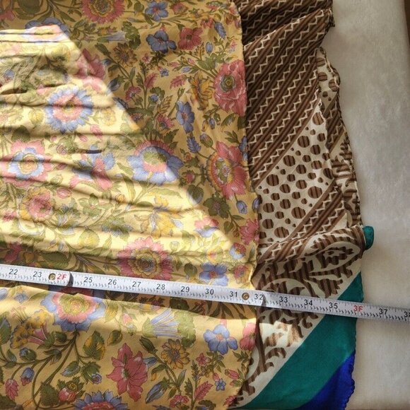 Vtg Silk Wrap Maxi Skirt Reversible Floral Yellow Multi India Sari Boho One Size - Picture 13 of 15